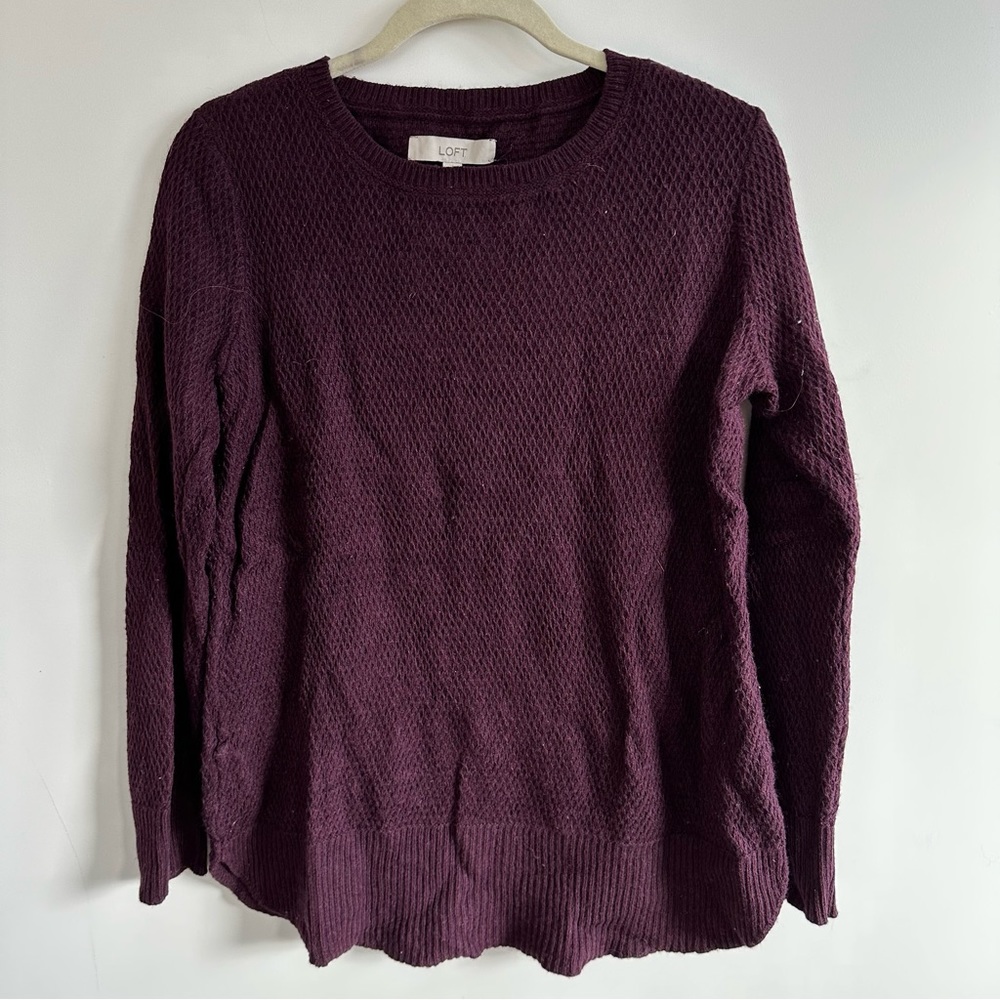 Maroon LOFT Diamond Waffle-knit Sweater